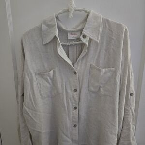 Allie Rose Womens White Linen Cotton Blend Button Up Shirt Size